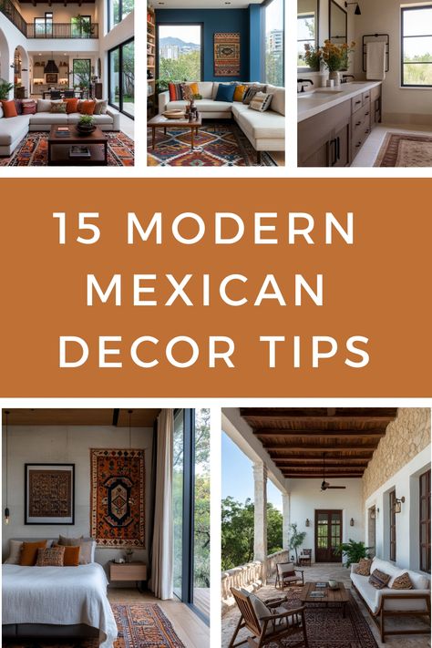 Get some ideas and inspo to use modern Mexican decor around your home, from the bedroom to the living room and kitchen, with advice on bold colors and art to display. Modern Mexican Dining Table, Mexican Condo Decor, Modern Mexican Kitchen Ideas, Modern Southwest Decor Kitchen, Hacienda Style Home Decor, Rustic Southwestern Home Decor, Mexican Mid Century Modern, Mexican Modern Living Room, Mexican Inspired Living Room