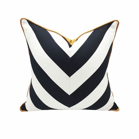 Black White Stripe Gold Monochrome Luxury Cushion Cover - Geometric Co - The Opal Interior Company Black And White Home, Luxury Cushions, Stripe Throw Pillow, Striped Throw, Wide Stripes, Throw Pillow Styling, White Home Decor, Black White Gold, White Home