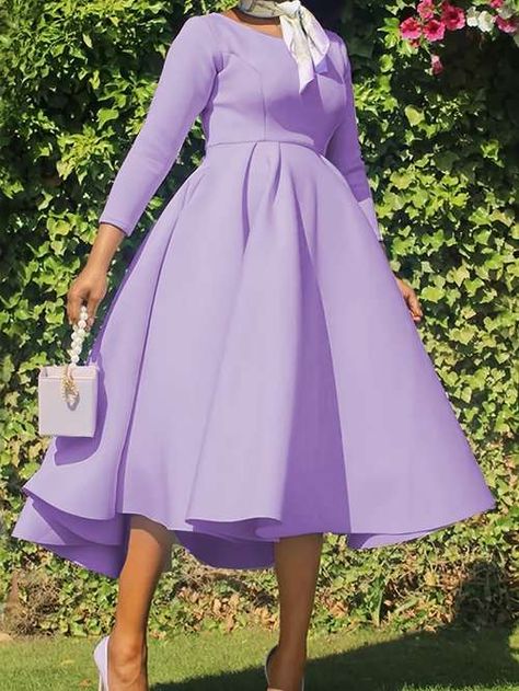 Elegant Midi Dresses, Long Sleeve Casual Dress, Crewneck Dress, Plus Size Kleidung, Sleeve Dresses, 8th Grade, Vestido Casual, Purple Dress, Simple Dresses