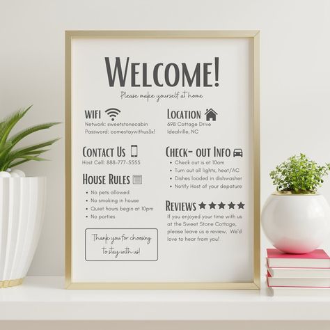 Welcome Sign for Airbnb Hosts, Vacation Rental Printable, Editable Template for VRBO, Guest Arrival Poster, House Rules, Wifi Password Sign - Etsy Septic Sign, Vrbo Host, Poster House, Arrival Poster, Welcome Baskets, Wifi Password Sign, Wifi Password, Airbnb Host, Clever Storage Solutions