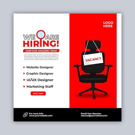 Vacancy Poster Design, Vacancy Poster, Media Poster, Job Vacancy, Social Media Poster, Creative Poster Design, We Are Hiring, Creative Posters, Design Minimal