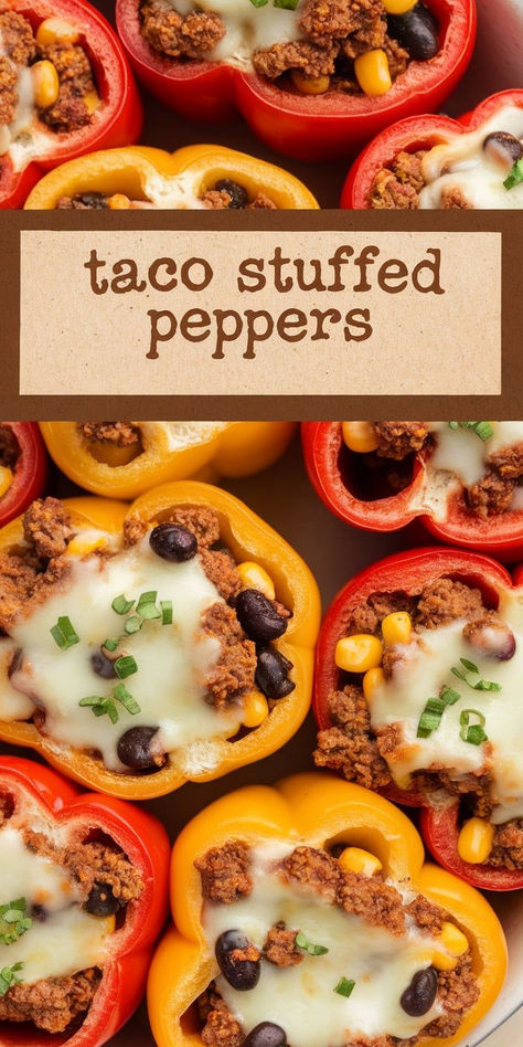 Love tacos? Try Taco Stuffed Peppers! Ground beef, cheese, and taco seasoning all packed into a tender bell pepper for a flavorful, low-carb twist on taco night. Southwest Stuffed Bell Peppers, Stuffed Peppers Ground Beef, Taco Stuffed Bell Peppers, Peppers Ground Beef, Stuffed Bell Peppers Ground Beef, Taco Stuffed Peppers, Stuffed Peppers Recipe, Taco Night, Peppers Recipes