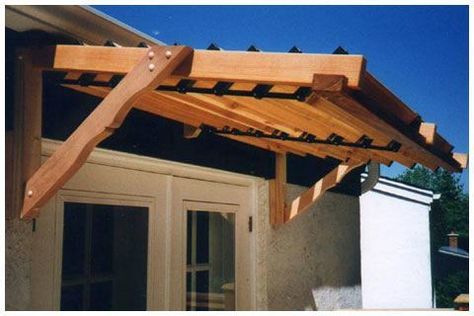 Cedar Awning, Louvre Shutters, Wood Awning, Cedar Patio, Fence Outdoor, Diy Awning, Door Awning, Elegant Doors, Pergola Attached To House