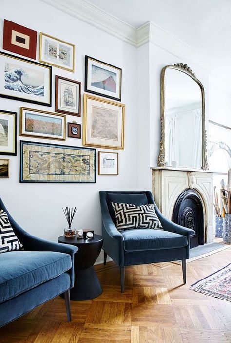 How to Get That Cool Brooklyn Brownstone Style at Home | MyDomaine | Bloglovin’ Gold Mirror Living Room, Apartment Living Room Layout, Living Room Blue, Parlor Floor, Small Living Room Layout, Living Room Layout, Room Blue, Trendy Living Rooms, Living Room Mirrors