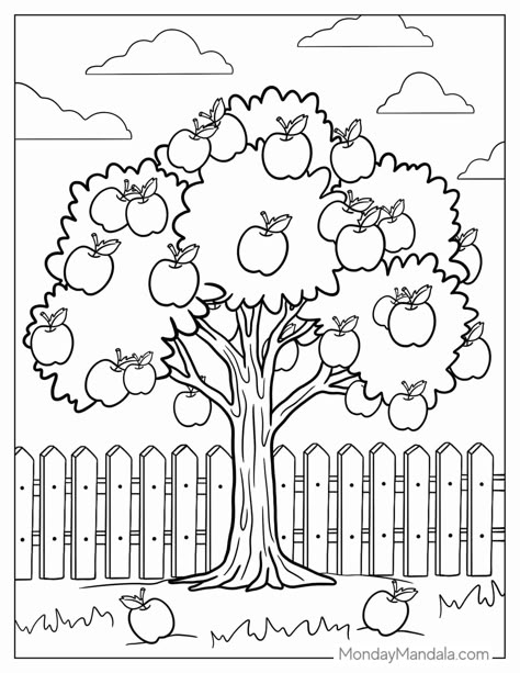 Trees Colouring Pages, Apple Tree Coloring Page Free Printable, Apple Tree Coloring Page, Tree Colouring Pages, Apple Tree Printable, Tree Coloring Pages Free Printable, Trees Coloring Pages, Apple Tree Drawing, Nature Drawing For Kids