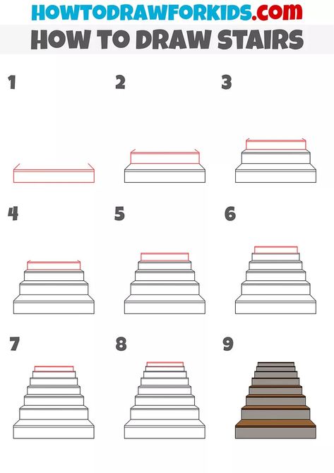 Steps Drawing, Drawing Stairs, Stairs Drawing Reference, Architecture Drawing Tutorial, Easy Architecture Drawing, How To Draw Buildings Step By Step, How To Draw A Door, How To Draw A Clock Step By Step, Architecture Drawing Easy