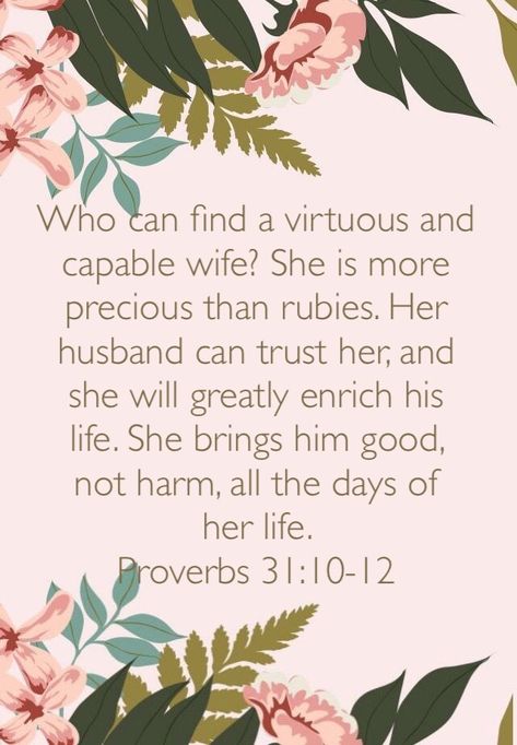 A virtuous woman indeed! Even with all of our flaws we can strive to be this God fearing woman by building our husbands up with love, support and respect. And in turn our husbands will do the same. This will bring peace in our homes and build strong God-centered households. #bible #biblestudy #jesus #christian #biblejournaling God Fearing Woman, Proverbs 31 Woman Quotes, Proverb With Meaning, A Proverbs 31 Woman, God Centered, Above Rubies, Bible Proverbs, God Fearing, Life Proverbs