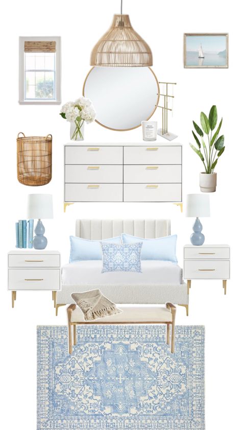 Summer bedroom/bedroom/preppy bedroom Preppy Coastal Bedroom, Bedroom Preppy, Coastal Room Decor, Teen Room Designs, Summer Room Decor, Preppy Bedroom, Preppy Coastal, Summer Bedroom, Luxury Room Bedroom