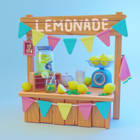 Glass Of Lemonade, Different Kinds Of Art, Autumn Illustration, Fair Games, Game Props, Low Poly Art, Bullet Journal Art, Lemonade Stand, Game Concept