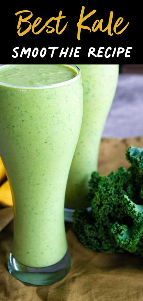 Best Kale Smoothie Recipe Kale Drink, Blueberry Kale Smoothie, Recipes Plant Based, Kale Smoothie Recipes, Plant Based Smoothies, Spinach Smoothie Recipes, Recipe Smoothie, Vegan Smoothie Recipes, Packed Breakfast