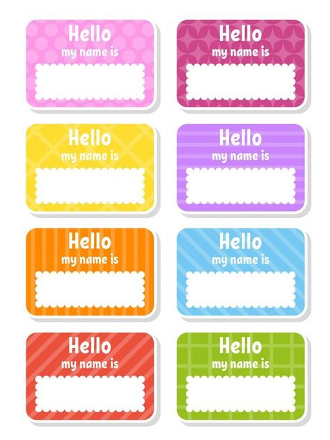 Hello name badge. Bright stickers. Rectangular label. Color vector isolated illustration. Unicorn Topper, Name Tag Design, About Me Template, Powerpoint Background Design, Photo Frame Gallery, School Stickers, Color Vector, Name Badges, Paper Crafts For Kids