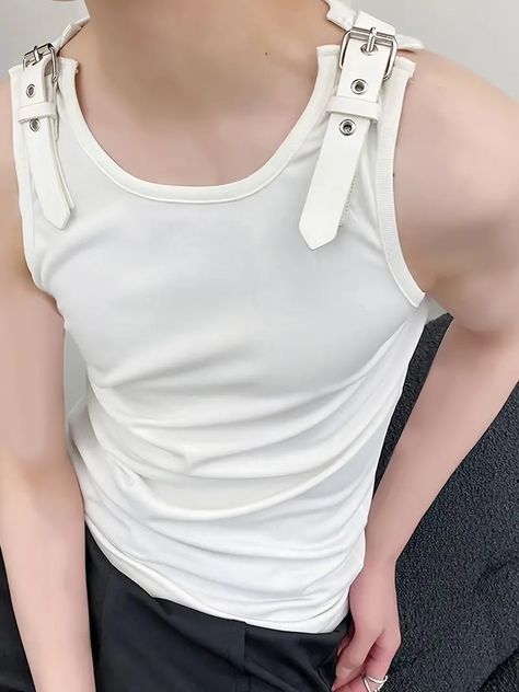 Men Tank Tops Sleeveless Streetwear O neck Vests - Temu F Men, Winter Fashion Jackets, Korean Casual, Sleeveless Pullover, Vest White, Men's Knit, Strap Design, Mens Vest, Knit Vest