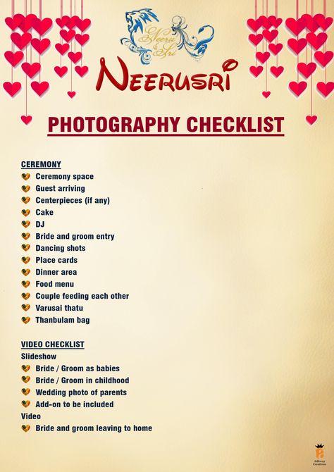 Wedding photography checklist   #Neerusri Wedding Ceremony Checklist, Photography Checklist, Indian Engagement, Wedding Photography Checklist, Wedding Social, South Indian Wedding, Creative Embroidery, Wedding Checklist, Media Content