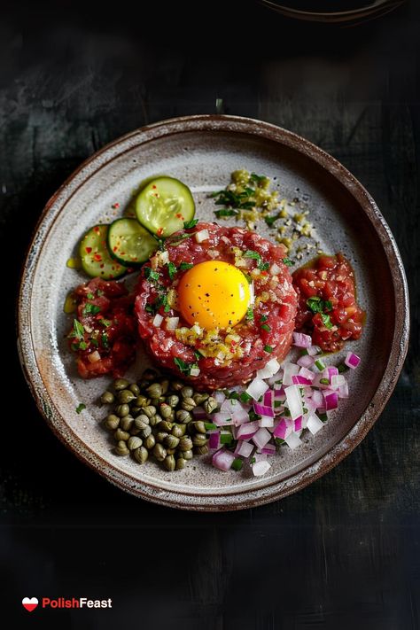 Polish Beef Tartare (Befsztyk Tatarski) Beef Tartare Recipe, Walnut Coffee Cake, Tartare Recipe, Raw Beef, Beef Tartare, Steak Tartare, Fruitcake Recipes, Polish Recipes, Classic Dishes