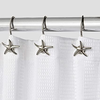 Coastal Shower Curtain, Beach Curtains, Bathtub Cover, Luxury Shower Curtain, Curtain Holders, Starfish Design, Nautical Theme Decor, Plastic Shower Curtain, Shower Hooks