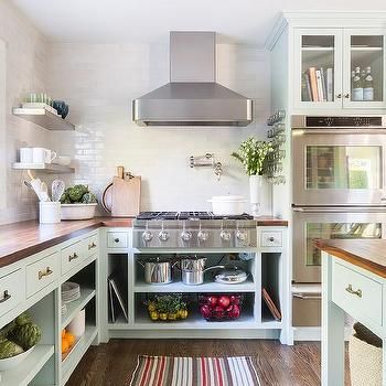 Kitchen Cabinets With No Doors, Open Lower Kitchen Cabinets, Kitchen With No Cabinets, Open Kitchen Cabinets, Recycled Kitchen, Open Kitchen Shelves, Open Cabinets, Green Cabinets, Kitchen Cabinet Doors