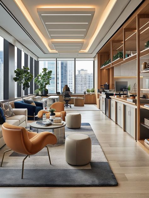 Office Collaboration Space Design, Modern Workspace Design, High End Office Design, Cozy Office Space At Work, Open Workspace Office, Office Lobby Lounge, Office Interior Design Modern Corporate, Office Pantry Ideas, Modern Open Space Office