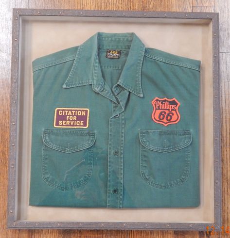 Framed Tshirt, Framed Shirt, Shirt Storage, Tshirt Display, Uniform Shirts, Tshirt Crafts, Work Shirt, Easy Sewing Projects, Gallery Frame