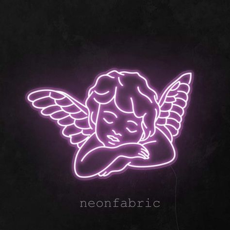 Angel Neon Sign, Neon Light Ideas, Angel Bedroom, Bedroom Neon Sign, Bedroom Neon, Sleeping Angel, Neon Moon, Personalized Neon Signs, Nursery Signs