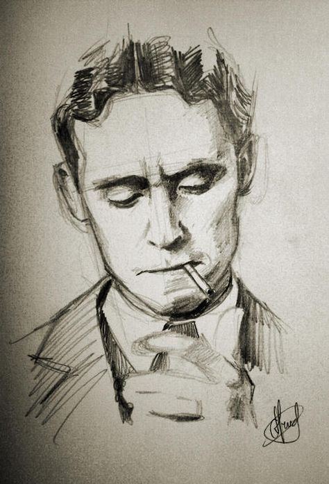 Beautiful drawing of Scott Fitzgerald. Midnight In Paris, F Scott Fitzgerald, Thomas William Hiddleston, Woody Allen, Tom Hiddleston Loki, Beautiful Drawings, Cool Art Drawings, A Drawing, Tom Hiddleston