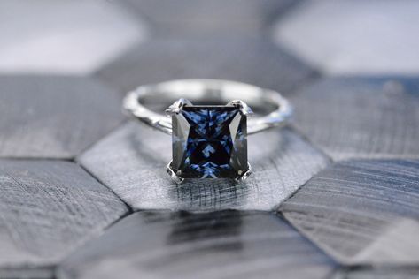 Dark Gray Blue princess cut Moissanite Engagement Ring Wedding Band anniversary gift Gray Moissanite, Engagement Rings Princess, Princess Cut Moissanite, White Gold Engagement Ring, Jewelry Post, Ring Ideas, White Gold Engagement, White Gold Engagement Rings, Gold Engagement Ring