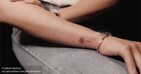 Small Palm Tree Tattoo Wrist, Palm Tree Tattoo On Wrist, Palm Wrist Tattoo, Palm Tree Tattoos For Women On Arm, Palm Tree Wrist Tattoo, Fineline Palm Tree Tattoo, Tree Tattoo On Wrist, Mini Palm Tree Tattoo, Tiny Palm Tree Tattoo