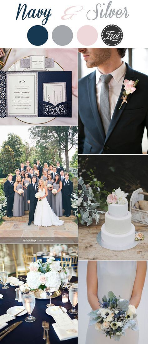 elegant navy and silver modern wedding color inspiration #SeptemberWeddingIdeas Top Wedding Colors, Silver Wedding Invitations, Wedding Themes Winter, Boda Mexicana, Trendy Wedding Invitations, Winter Wedding Invitations, Wedding Color Inspiration, Pocket Wedding Invitations, Wedding Colors Blue