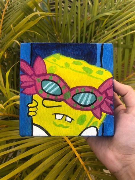 Comic Collage, Tiny Paintings, Spongebob Painting, Cooler Painting, Kpop Diy, Psychadelic Art, Canvas Drawing, Hippie Painting, Portraiture Drawing