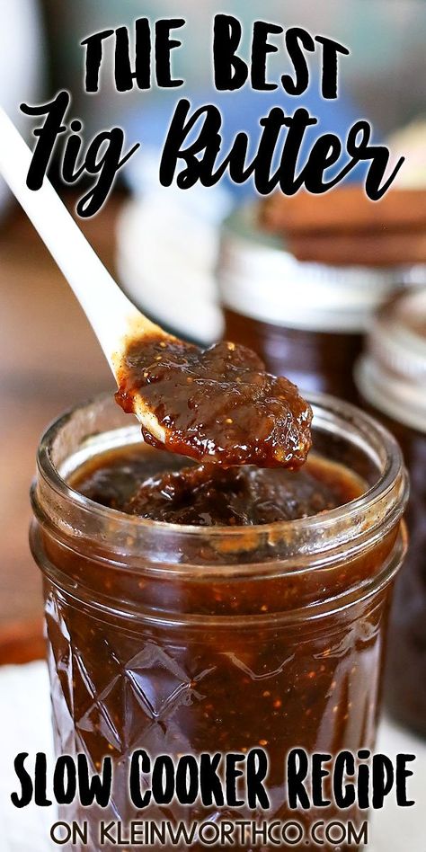 This delicious fig butter couldn't be easier to make with the help of the slow cooker. Just toss all the ingredients in and let it cook for several hours. This easy fig jam is perfect for any breakfast meal. Fig Preserves Recipe, Fig Butter, Fig Jam Recipe, Crock Pot Desserts, Fig Trees, Fig Recipes, Pumpkin Butter, Fig Jam, Jam Recipe