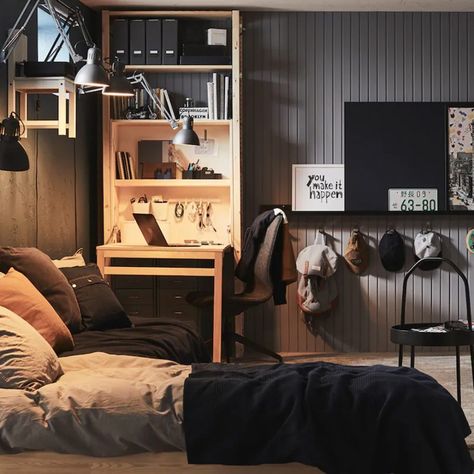 Teenage boys bedroom ideas – spaces that young adults will approve of Ikea Interior, Teenager Bedroom Boy, Teenage Boy Room, Flexible Furniture, Ikea Bedroom, Teenage Room, Dekorasi Kamar Tidur, Garage Conversion, Teenage Bedroom