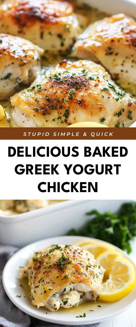 Image for Delicious Baked Greek Yogurt Chicken Chicken With Greek Yogurt Sauce, Mediterranean Chicken Instant Pot, Recipes To Use Up Greek Yogurt, Baked Greek Chicken Breast, Chicken Yogurt Recipes, Chicken Greek Yogurt Recipe, Greek Chicken Yogurt, Feta Baked Chicken, Baked Greek Yogurt