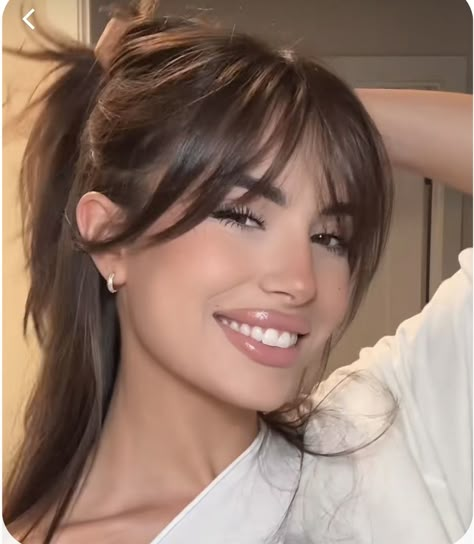 Bangs Ideas For Medium Hair, Wispy Fringe Curtain Bangs Long Hair, Wispy Bangs Frizzy Hair, Large Bangs Hairstyles, Long Bangs With Face Framing Layers, Soft Feathered Bangs, Curtain Front Bangs, Medium Haircuts For Long Faces, Long Haircut Fringe