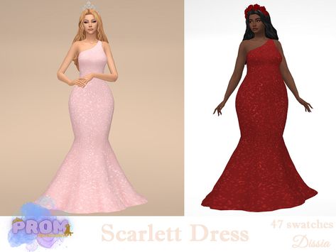 The Sims Resource - Scarlett Dress Sims Cc Prom Dress, Sims 4 Dresses Maxis Match, Maxis Match Formal, Queens Tiaras, Cc Sims4, Sims Clothes, Vintage Velvet Dress, Red Wedding Dress, Scarlett Dresses