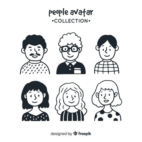 People avatar collection Free Vector Cute People Sketches, Personality Drawing Ideas, Cute Person Drawing, Cute People Drawing, Person Doodle, Pretty Sketches, Drawing Person, People Avatar, Face Doodles