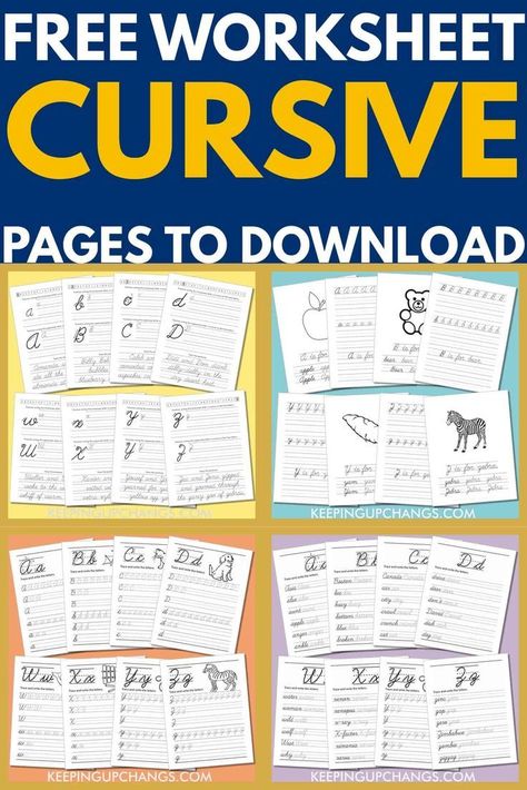 Learn cursive writing with these printable PDF worksheets. Includes uppercase and lowercase letters, words, and sentences. Perfect for homeschoolers and Second Grade Cursive Practice, Beginner Cursive Worksheets Free, Teach Cursive Handwriting Kids, Cursive Learning Free Printable, 2nd Grade Cursive Worksheets, Cursive Handwriting Printables Free, Beginner Cursive Worksheets, Free Printing Practice Sheets, Learning Cursive Handwriting Practice