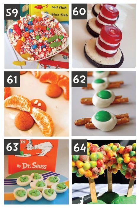 This is the ULTIMATE list of Dr. Seuss party ideas. From Dr. Seuss crafts, to Dr. Seuss snacks, Dr. Seuss printables, and SO much more! Wacky Wednesday Snacks For Kids, Dr Suess Recipes, Dr Suess Snack Ideas, Dr Seuss Treats For School, Dr Seuss Snacks For School, Dr Seuss Themed Snacks, Dr Seuss Treats, Dr Seuss Food, Seuss Snacks