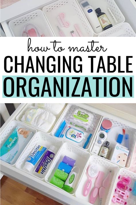 Changing Table Shelf Organization, Nappy Change Station, Newborn Changing Table Essentials, What To Put In Changing Table Drawers, Change Table Drawer Organization, Changing Table Caddy, Changing Table In Living Room, Organizing Changing Table, Changing Table Organizer