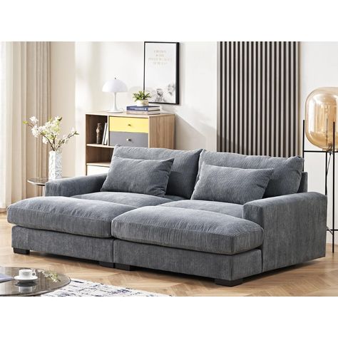 Introducing our luxurious Container Furniture Direct Corduroy Sofa, Sleeper Couch with Chaise - the epitome of modern comfort and versatile living room furniture. Pullout Couch Living Room, Chaise Sofa Layout, Stylish Couch, Container Furniture, Travel Room Decor, Oversized Chaise, Deep Loveseat, Living Room Chaise, Corduroy Sofa