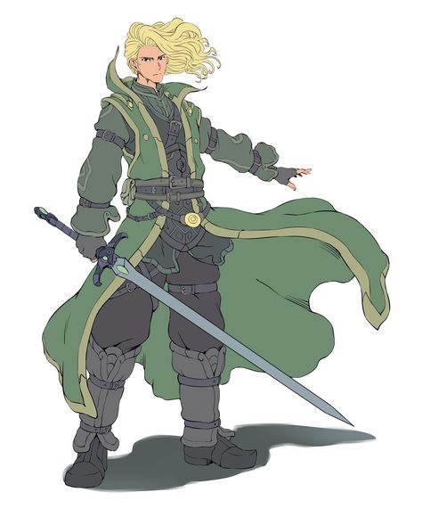 Character Poses Swordsman, One Handed Swordsman, Man Holding Swords Pose Reference Drawing, Anime Swordsman Pose, Spell Swordsman, Urban Swordsman, Master Swordsman Art, Two Handed Swordsman, Man Holding Swords Reference Drawing