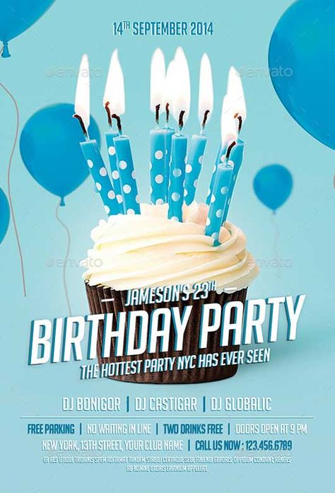 Birthday Party Flyer Template… Templates For Birthday, Birthday Bash Flyer, Birthday Party Flyer, Free Psd Flyer Templates, Free Psd Flyer, Party Flyer Template, Invitation Flyer, Psd Flyer Templates, Psd Flyer