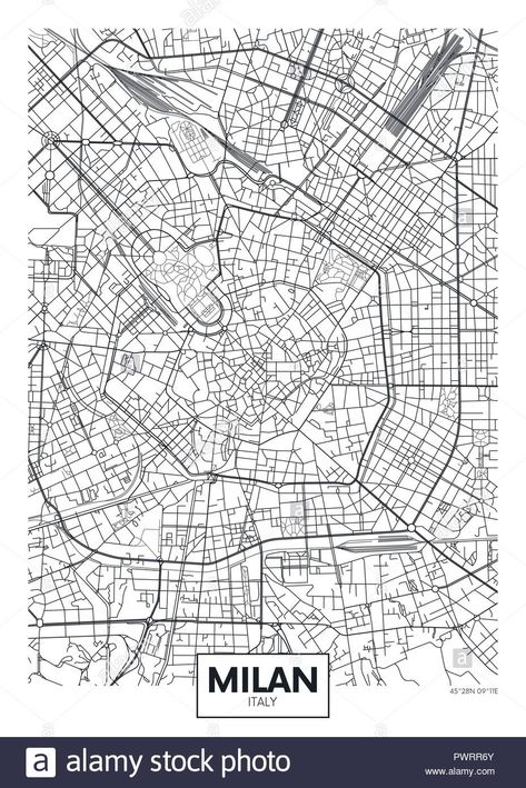 Download this stock vector: Detailed vector poster city map Milan detailed plan of the city, rivers and streets - PWRR6Y from Alamy's library of millions of high resolution stock photos, illustrations and vectors. Milan Map, Milan City, Event Merchandise, Vector Poster, Tourist Map, Poster City, Detailed Plans, Detailed Map, City Maps