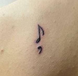 Music note/semi colon by Ricky Spanish at Moving Shadows Ink in Milwaukee, WI Colon Tattoo, Semi Colon, Music Note Tattoo, Music Tattoo Designs, Semicolon Tattoo, Note Tattoo, Poke Tattoo, Music Tattoo, Music Tattoos