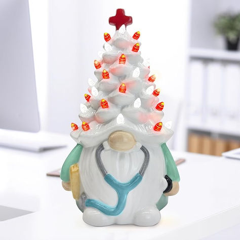 Nurse Gifts for Women, Light Up Ceramic Gnome Tree, Christmas Birthday Gifts for Nurses, Gnome Decor Indoor for Home Office Table Top, LED Figurine Collectione, Gnome Gifts for Nurse Doctor Colleagues Doctor Gnome, Nurse Christmas Gifts, Nurse Christmas Tree, Nurse Friends, Gnome Gifts, Gnome Tree, Gifts For Nurse, Indoor Home Decor, Gnome Decor