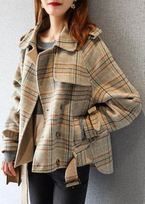 Stylish Plaid Button Pockets Patchwork Woolen Coat FallFabric: WoolSize Fit: Fit: This garment fits true to size.Length: Size 2XL measures 25.74"from shoulder to hemBust: Great for any cup size. Waist: Loose Fit. Comfortable room throughout midsection.Hip: Loose Fit - room for hips. Hand Wash Cold. Women Trends Clothing, Woolen Coat Winter, Holiday Clothes, Hepburn Style, Cashmere Jacket, Plaid Outfits, Denim Patchwork, Woolen Coat, Jacket Brands