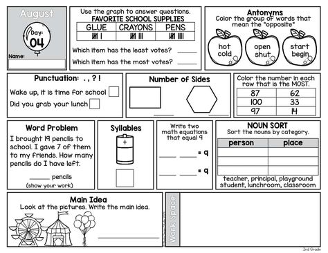 Looking for efficient morning work activities? Our August worksheets provide a comprehensive spiral review in math and literacy, perfect for bell ringers and homework. Save this pin to access free worksheets and essential educational resources! August Worksheets, Worksheets For 2nd Grade, Morning Work Activities, Free Worksheets For Kids, Homework Activities, Spiral Review, Bell Work, Bell Ringers, Homeschool Lesson