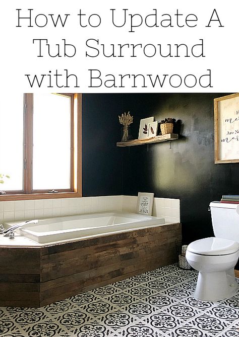 An outdated, oak-paneled tub got a major makeover using barnwood. Learn how to update a tub surround using barnwood! Tub Skirt Ideas, Tub Skirt, Tub Surround Ideas, Wood Tub, Tub Remodel, Lavender Laundry, Bathtub Surround, Diy Bathtub, Tub Surround