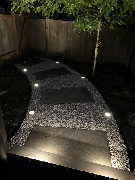 Front Sidewalk Ideas Cheap, Backyard Walkway Ideas Cheap, Back Porch Walkway Ideas, Rock And Concrete Walkway, Gate Walkway Ideas, Front Yard Walkway Ideas Entrance Pavers, Diy Outdoor Walkway Cheap, Hoa Friendly Backyard, Garden Path Stepping Stones