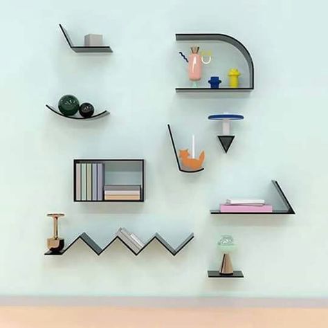 Interesting Shapes, Regal Design, Wall Shelves Design, Memphis Design, Modular Shelving, Living Room Shelves, Furniture Design Living Room, Room Shelves, Decorating Shelves