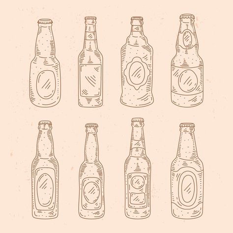 Beer Bottle Sketch, Beer Glass Drawing, Beer Bottle Tattoo, Beer Bottle Illustration, Bottle Line Art, Beer Bottle Drawing, Recipes Scrapbook, Drawing Bottle, Bottles Drawing