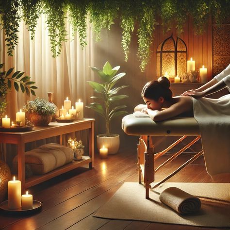 Massage = Stress-free life. Relax, renew, and revive with Happy Head Massage! 🌿 #RelaxationGoals #DeStress Massage Vision Board, Witchy Massage Room, Relaxing Salon Decor, Dark Massage Room, Spa Rooms Ideas Decor, Home Massage Room Ideas, Small Massage Room Ideas, Massage Room Ideas, Home Massage Room